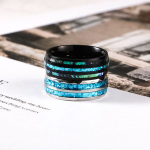 Men's Stainless Steel <b>Ring</b> with Shell Inlay Channel Setting Geometric Design Wedding Band SA1221 - Product Image 1