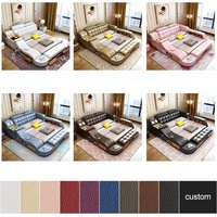 Cama de Masaje USB de Madera, Juego de Cama Inteligente King Size, Muebles de Dormitorio Modernos de Lujo, Cama Inteligente con Tecnología Moderna y Funcional, Queen Size