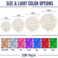 Lampes suspendues en forme de boule en rotin LED 220V, disponibles en tailles 20cm, 30cm, 40cm, 50cm, pour la décoration d'événements et de commerces