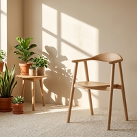 Chaise de salle à manger en bois massif nordique avec accoudoirs en corne de vache, dossier incurvé, fauteuil en bois pour salle à manger, restaurant, café