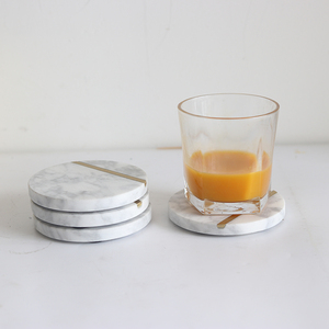 Functional Unique Wholesale Drink Round <strong>Marble</strong> <strong>Coaster</strong> With Brass Strip - Product Image 2