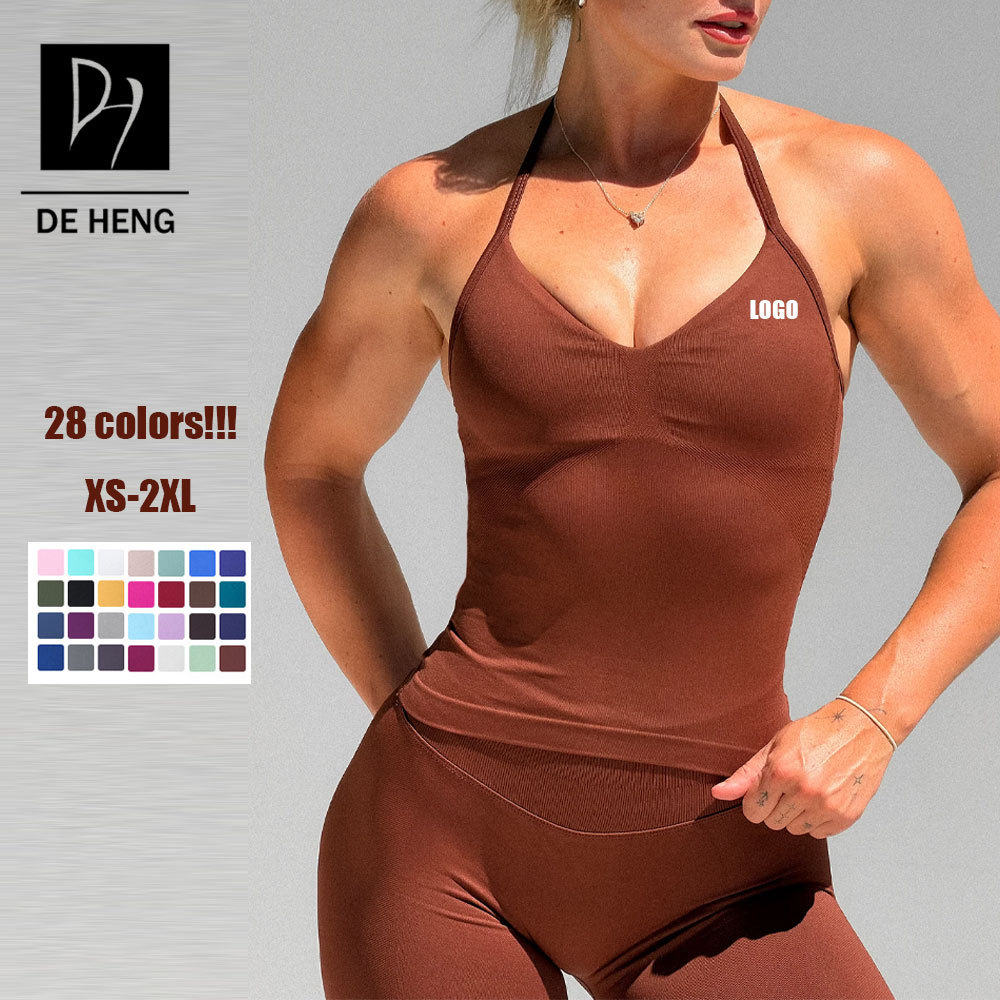 Wholesale V-Neck Halter Yoga Vest Tight Sports Tank Top Outdoor Running Fitness Custom Workout Yoga Bra Top for Women