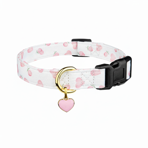 Collier de chien en coton fait à la main motifs distinctifs mignons coeur d'amour blanc et rose avec pendentif pour fille garçon colliers de chiens S - Product Image 1