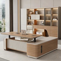 Bureau de direction moderne en forme de L avec rangement, gestion des câbles, bureau de patron en bois, bureau de direction élégant pour manager