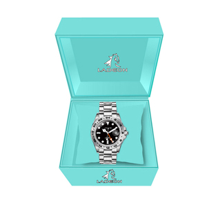 LADEON Schwarzes Zifferblatt Edelstahl uhr für Mann Datums anzeige Zeiger GMT die Uhr Mit Leucht funktion Quarzuhr - Product Image 6