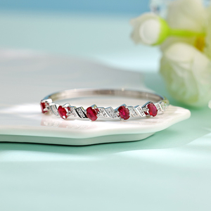 Custom Luxury Handmade 18K Solid Gold Fine Bangle High Quality Natural Diamonds Oval Shape <b>Ruby</b> Bangle Gifts for Women - Product Image 5