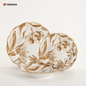 Juego <span class=keywords><strong>de</strong></span> <span class=keywords><strong>Vajilla</strong></span> <span class=keywords><strong>de</strong></span> <span class=keywords><strong>Porcelana</strong></span> <span class=keywords><strong>de</strong></span> Cerámica con Diseño <span class=keywords><strong>de</strong></span> Hojas y Borde Dorado Irregular <span class=keywords><strong>de</strong></span> Lujo, Personalizado OEM, <span class=keywords><strong>Precio</strong></span> al por Mayor, <span class=keywords><strong>12</strong></span>/18 <span class=keywords><strong>Piezas</strong></span> - Product Image 4