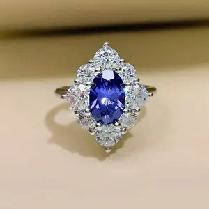Sapphire Cubic Zirconia Engagement Wedding Ring S925 Sterling Silver Rings For Women