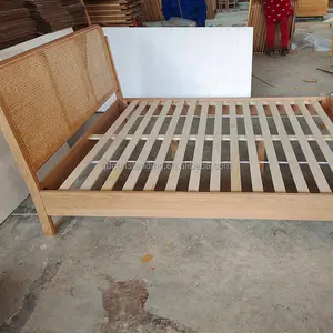 Cama de casal moderna de madeira, cama dupla do rei da rainha