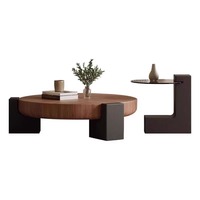 Table basse moderne ronde en marbre et bois avec rangement, meubles de salon, table basse en travertin