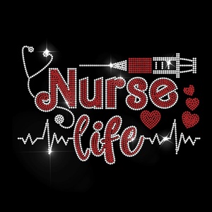 แผ่นปะติดเสื้อผ้าลายพยาบาลสีดำประดับเพชรแบบกำหนดเอง - Product Image 3