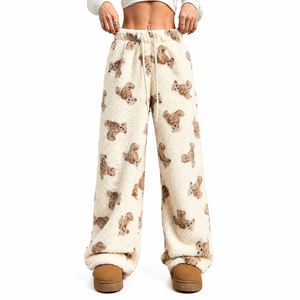 <span class=keywords><strong>กางเกง</strong></span>ขายาวทรงหลวมพิมพ์ลายหมีเอวสูงสำหรับผู้หญิงพร้อมเชือกผูกเอว - Product Image 1