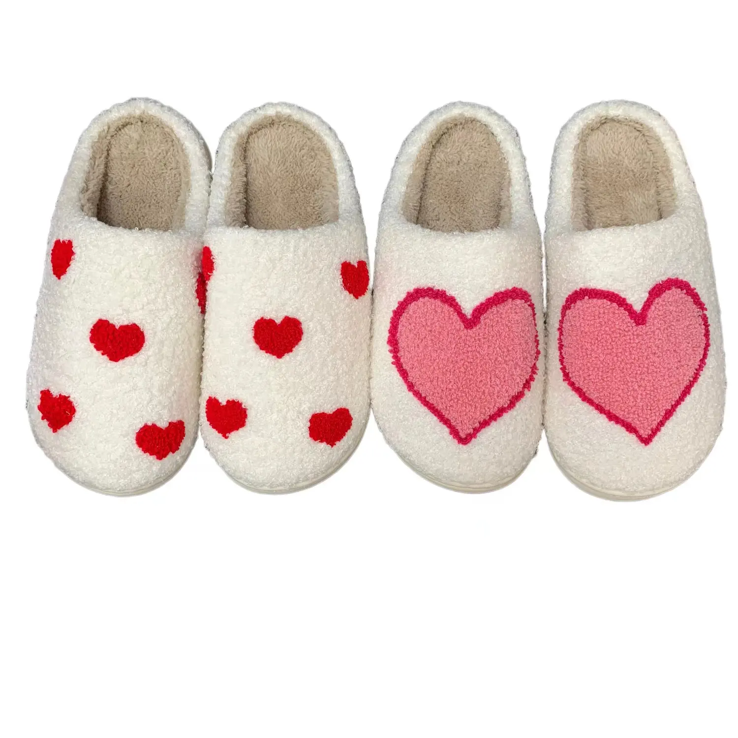 New Winter smiley face Home Slippers Warm Cute Flat fuzzy red heart Pattern Indoor Heart Slippers for women