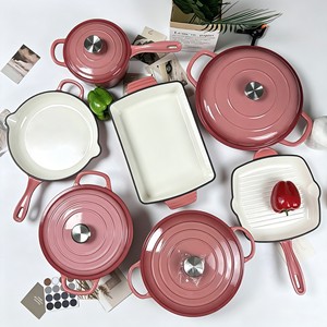 Batterie de cuisine en fonte émaillée 7 pièces, compatible <span class=keywords><strong>four</strong></span>, cocotte et poêle, durable, écologique, antiadhésive, pour cuisinière à induction et gaz - Product Image 3