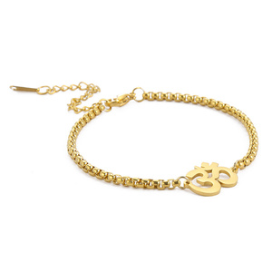Bracciale con Charm <span class=keywords><strong>Aum</strong></span> Om Indiano per Donne e Uomini, Placcato in Oro 18k, Acciaio Inossidabile, Regolabile - Product Image 1