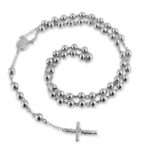 Bijoux religieux en acier inoxydable chapelet islamique musulman pendentif croix perles de prière chaîne chapelet plaqué or colliers