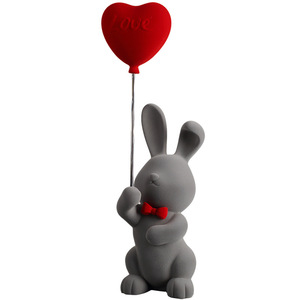 Nordic Style Flocked Rabbit Resin Ornament Gray Red Heart <b>Balloon</b> Home <b>Decoration</b> Living Room TV Cabinet Craft Artistic <b>Decor</b> - Product Image 5