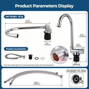 Robinet d'eau chaude et froide pliable pour <span class=keywords><strong>camping</strong></span>-<span class=keywords><strong>car</strong></span>, en acier inoxydable, rotatif et pliable, pour évier de caravane, <span class=keywords><strong>camping</strong></span>-<span class=keywords><strong>car</strong></span>, cuisine - Product Image 2
