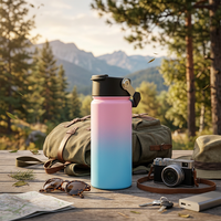 Bouteille d'eau isotherme à double paroi en acier inoxydable de 15 oz, avec couvercle à clapet breveté, poignée amovible et design dégradé, pour boissons chaudes ou froides