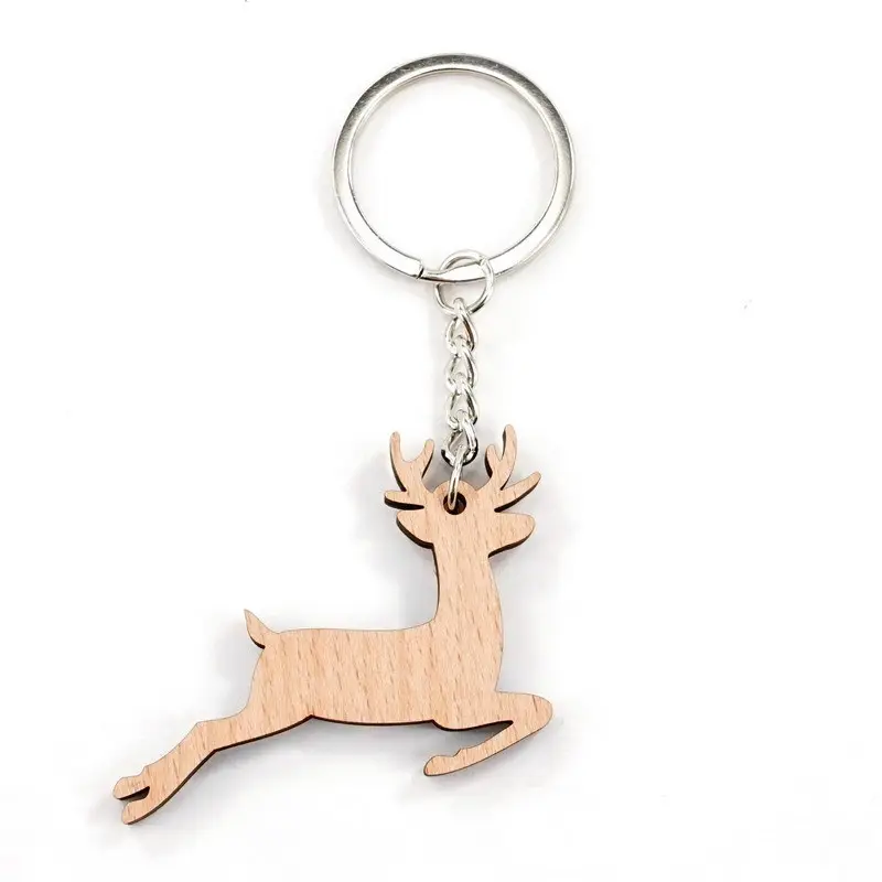 Quà Tặng tùy chỉnh Laser khắc gỗ sồi Keyring Trống Gỗ Keychain nai sừng tấm Keyring