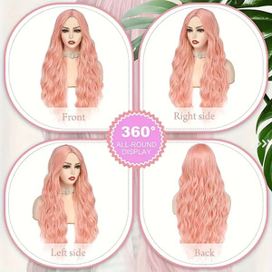 High Women's Long Curly Pink <strong>Synthetic</strong> <strong>Wig</strong> New European American Style Medium Cap Size Cross-Border Wholesale for <strong>UK</strong> France - Product Image 3