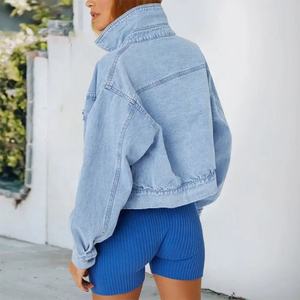 Wholesale Women Jean <b>Jacket</b> 2023 Loose Casual Solid Color <b>Ladies</b> Jean <b>Jacket</b> Women Crop Top Denim Jean <b>Jacket</b> for Women - Product Image 6