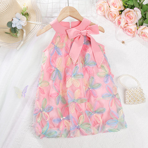 Nouvelle collection été 2026 : Robe coréenne pour filles, en tricot 3D à pétales, avec nœuds féériques, volants et perles, style étranger. - Product Image 2