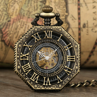 Nouvelle Arrivée - Montre Mécanique Best-Seller - Boîtier Octogonal Créatif en Alliage de Zinc Argenté - Montre de Poche Antique à Couvercle Rabattable