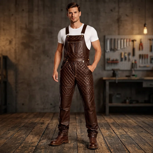 JNA GROUP <b>Men's</b> Brown Leather CE Certified Waterproof Work Coverall Abrasion Resistant Quilted Design <b>Overalls</b> - Product Image 3
