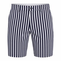 Shorts de golf à rayures fines et imprimé numérique Pashan pour hommes |   Rayures verticales bleu marine et blanc audacieuses |   Tissu extensible quadridirectionnel anti-UV et anti-transpiration |