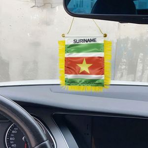 Custom SURINAME Satin Pennant Flag Car Mini Flag <b>Banner</b> with Yellow Tassels - Product Image 2