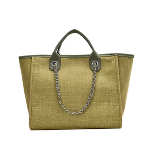 Bolso de lona para mujer, bolso de gran capacidad con cadena para llevar al hombro, bolso de compras con correa ancha para el hombro - Product Image 1