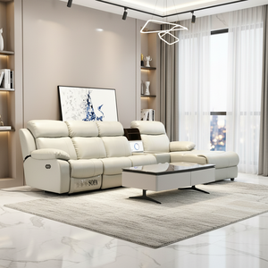 Juego de Sofás Reclinables de Tres Plazas, Multifuncional, de Cuero Genuino, Extensible, Moderno, para Sala de Estar - Product Image 1