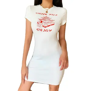 Street Wear Sun Dresses 2021 Women Custom printed 100% cotton Casual Dresses Thank You Enjoy Vacation Dresses For Women
