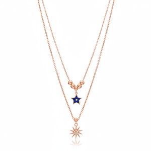 สร้อยคอหลายชั้นดีไซน์รูปดาวดวงอาทิตย์และเคลือบสีฟ้า CZ สำหรับ925เงินสเตอร์ลิงเครื่องประดับแฮนด์เมดขายส่ง - Product Image 2