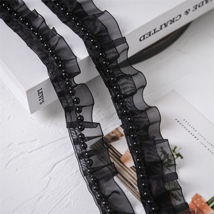 Bán buôn màu trắng và màu đen <span class=keywords><strong>3D</strong></span> ORGANZA XẾP LI Ruffle <span class=keywords><strong>Trim</strong></span> Voile vải Organza Ruffle <span class=keywords><strong>Trim</strong></span> - Product Image 5