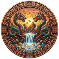 Pièce de monnaie en cuivre pur 999 de 1 oz, impression couleur 2D, cascade de double dragon chinois