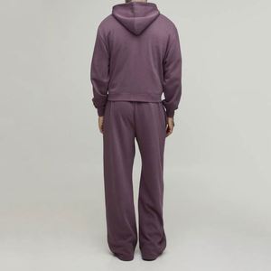 Ensemble de survêtement deux pièces pour homme, violet poussiéreux, avec sweat à capuche court zippé et pantalon de survêtement large uni - Product Image 2