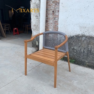 Chaises de salle à manger de style moderne personnalisables haut de gamme avec dossier <span class=keywords><strong>en</strong></span> <span class=keywords><strong>rotin</strong></span> et accoudoirs <span class=keywords><strong>en</strong></span> teck massif pour villa, patio, repas <span class=keywords><strong>en</strong></span> plein air - Product Image 2