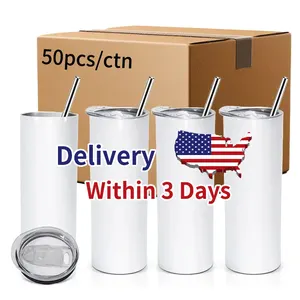 USA Warehouse Double Wall Insulated Vacuum Stainless Steel Matte Sublimation Blanks 20oz Straight Tumblers With Straw