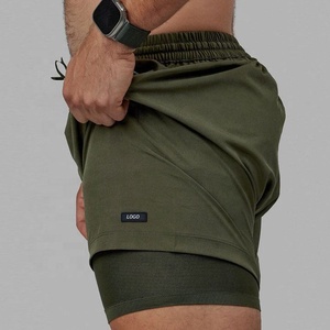 Ropa deportiva ligera de secado rápido para correr, ropa atlética de poliéster en blanco de 5 pulgadas para hombre, pantalones cortos de compresión 2 en 1 para entrenamiento y gimnasio para hombres - Product Image 3