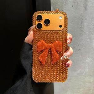 เคสโทรศัพท์มือถือลายโบว์เพชรสีส้มไล่เฉด สำหรับ iPhone 17 16 15 14 Pro Max ประดับกลิตเตอร์รูปผีเสื้อวิบวับ คริสตัลนีออน ฝาหลัง - Product Image 5
