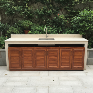 Meuble de cuisine extérieur moderne tout en aluminium, écologique, avec évier, armoire de base autoportante à double porte pour villa, salle à manger, patio, barbecue - Product Image 1