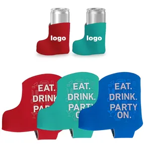 Custom Logo Printed Personalized Promotional Shoe Boot Shaped Neoprene Stubby Holder Beverage Beer Can Cooler Coozy