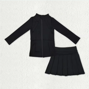 Sibling Baby Girls Long Sleeves Zipper Pockets Jackets Top Skirt Shorts Yoga Active <b>Clothes</b> Sets - Product Image 4