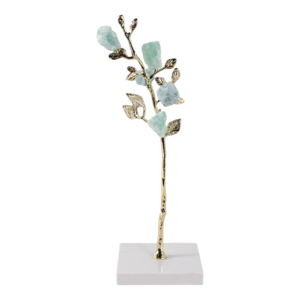Sculpture d'arbre décorative pour la maison, base dorée avec pierres aquamarine, pour la décoration du salon, du bureau ou de la salle de bain - Product Image 4