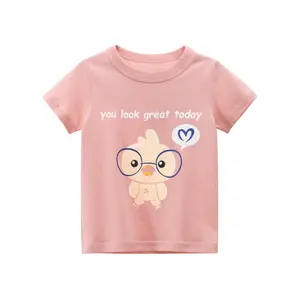 31 colors Wholesale Children Short sleeve t shirts Round collar joint cartoon printed 100% cotton Baby Girl T-shirt