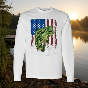 T-shirt à manches longues pour jeunes, motif camouflage de pêche, drapeau américain, design patriotique - Product Image 3