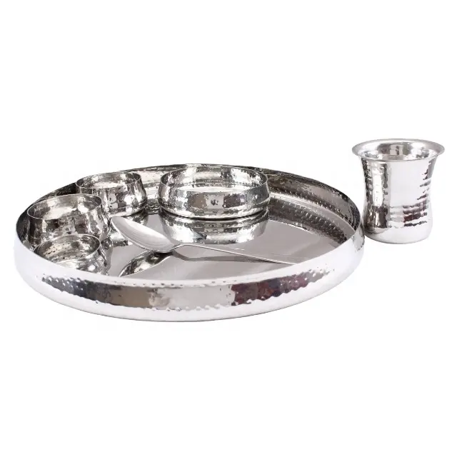 Bán Buôn Biệt Thự Nghệ Thuật Ấn Độ Thép Không Gỉ Cong Dinner Thali Set Bộ Đồ Ăn