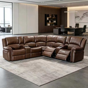 Sofá Esquinero Reclinable Eléctrico en Forma de L con Tira de Luz LED Modular Frank, Ideal para Áreas de Recepción de Empresas - Product Image 2